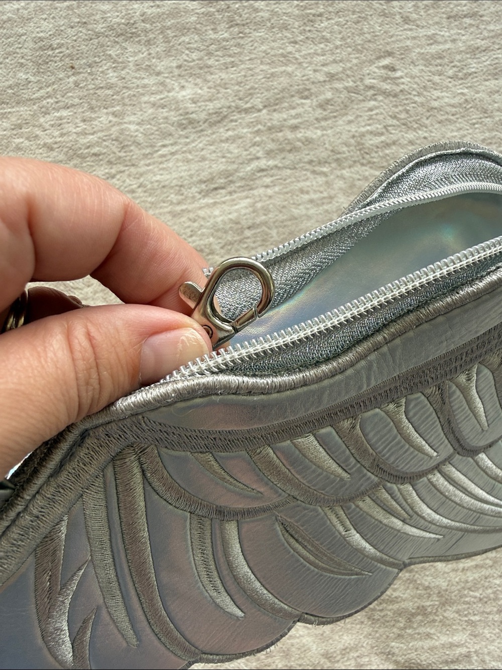 Fydelity Silver Holographic Iridescent Wing Sling Back Backpack - Picture 3 of 7